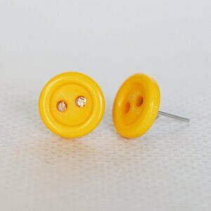 Handmade Yellow Button Stud Earrings